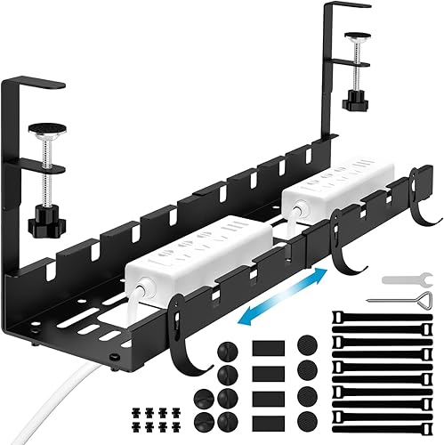 Senza Forare Raccogli Cavi Scrivania Nero, 28.5-55CM Retrattile Porta Cavi Scrivania, Cable Management Scrivania per Gestione di Cavi e Ciabatte - Honorern