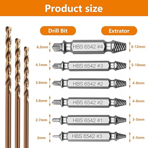 Set di estrattori per viti da 9 pezzi Set di Estrattori a Sinistra materiale HSS 6542 durezza 63-65 HRC con 3 punte elicoidali per rimuovere viti danneggiate rotte o arrugginite - Honorern