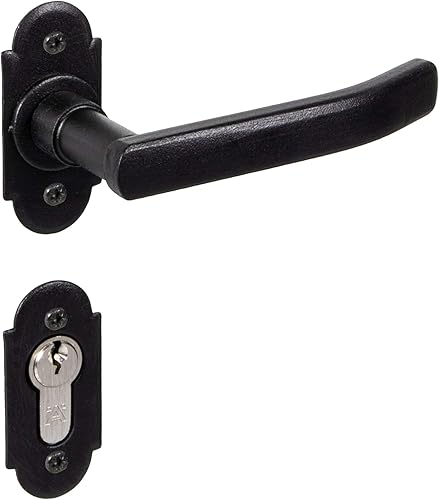 Gedotec Maniglia per Porta in Ferro Battuto | HELSINKI | 1 Pezzo maniglia per porta nera antica per porta su rosetta | Ghisa Nera Rustica | PZ - profilo cilindro | incl. materiale di fissaggio - Honorern