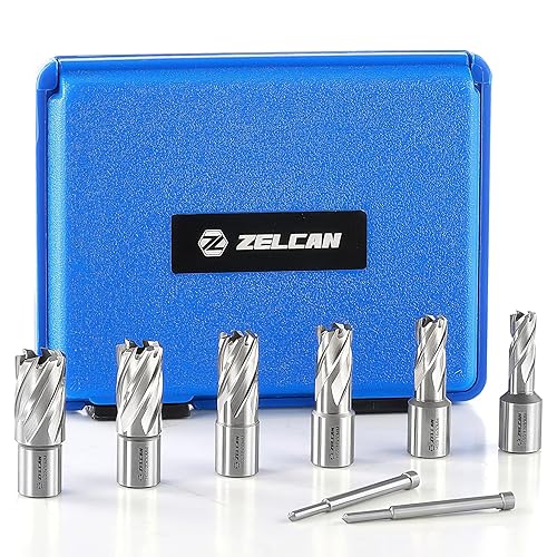 ZELCAN 6 Punte per Trapano Magnetico, Set Frese a Corona HSS con Scanalature Elicoidali a Spirale, Profondità di Taglio 30 mm Diametro 12-22 mm, con 2 Spine Guida e Custodia per Acciaio Alluminio Rame - Honorern