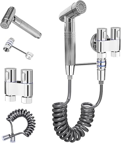 Doccetta per Bidet, Spruzzatore del Bidet per la Toilette, Bobina in Ottone,Kit Doccetta Incasso per WC, con Supporto e Flessibile,Acqua Fredda, Cromo - Honorern