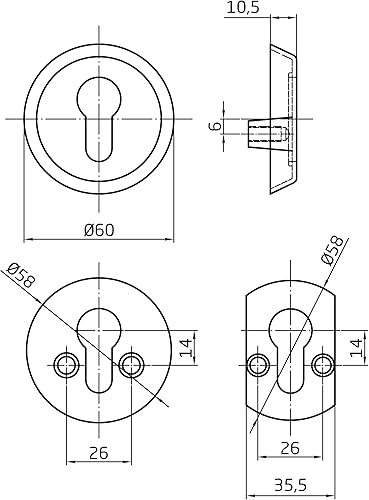 Amig - Scudo di sicurezza antimordassa per serrature a cilindro Europrofile Mod. 29 | Ø 60 mm | Con viti, supporto e bocconaglio interno | Zama cromato opaco - Honorern