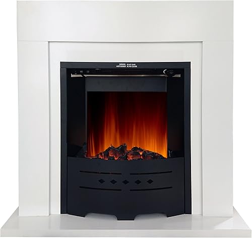 Camino elettrico Bianco - 70x25x47cm - caminetto elettrico con Fiamma LED 1500W, Controllo Automatico di Temperatura - Honorern