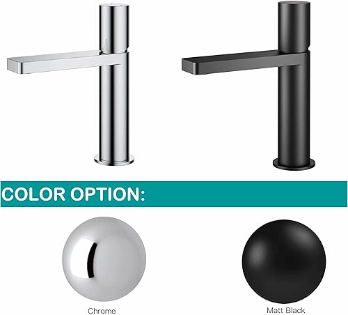 Rubinetto per lavabo in ottone, cromato, per bagno, acqua fredda e calda, miscelatore monocomando per lavabo (nero opaco) - Honorern