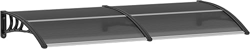 Outsunny Tettuccio da esterno per porte e finestre 196x75 cm Tettuccio per sole e pioggia con copertura in policarbonato Nero - Honorern