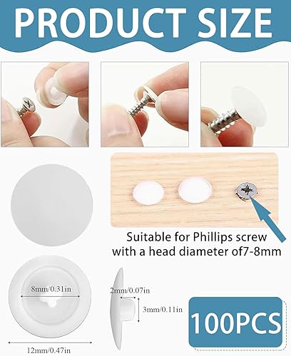 100 Pezzi copriviti bianche coprivite bianco tappi Coprivite Tappi di Bianche Rotondi a Forma di Croce,Tappi a Scatto per Viti,Ideali per il Montaggio a Parete e come Decorazione per Cucina - Honorern