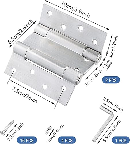 2 Pezzi Cerniere a Molla per Ante 100 mm, Cerniera per Porta a Pendolo in Acciaio Inox con Viti, Cerniere a Molla a Doppia Azione da 4 Pollici, per Anta Battente Bancone Bar e Caffetteria - Honorern
