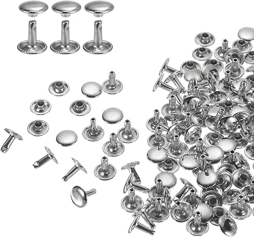 60 Set Doppia Cappuccio Rivetti in Pelle, 9x16mm Tondo Cappuccio Rivetti Tubolari Metallo per Lavorazione Pelle Cintura Tessuto Collare Borsa Riparazione Decorazione, Argento - Honorern
