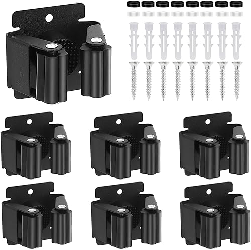 304 Porta Scope Parete in Acciaio Inox, Appendi Scopa, Porta Scope Parete con 5 Supporti e 4 Ganci Nero Portascope, Portascope da Muro per Cucina, Bagno, Garage e Giardino, Grigio (Nero) - Honorern