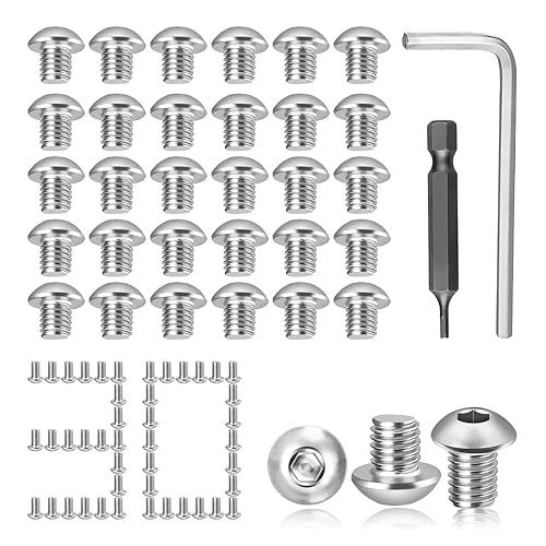 30 Pezzi Viti M6x12mm Viti a Brugola Bulloni Acciaio Inox Viti a Testa Bombata m6 con Esagono Incassat Viti Testa Bombata Filettatura Completa con Chiave a Brugola e Punta per Mobili Industriali - Honorern