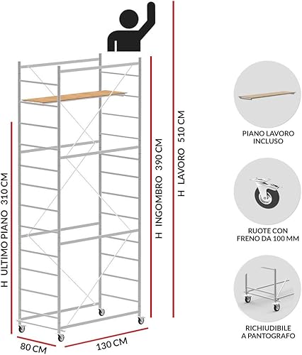 SCEDIL JOLLY 130, Trabattello in acciaio zincato - H. lavoro 5,10 m - Honorern