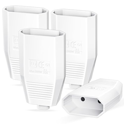 4 pezzi Frizione Europea Piatta, Frizione Schuko Piatta 250V/2,5A, Spina Europea Piatta per Spina Schuko Piatta (Bianco ) - Honorern