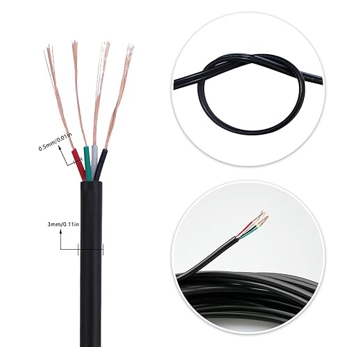 10 Metri 28AWG Nero Cavo Elettrico 4 Core Rotondo in PVC Cavo Elettrico Diametro Esterno 3 mm Cavo Elettrico Bianco per il Collegamento a Sistemi di Illuminazione a Cavo - Honorern