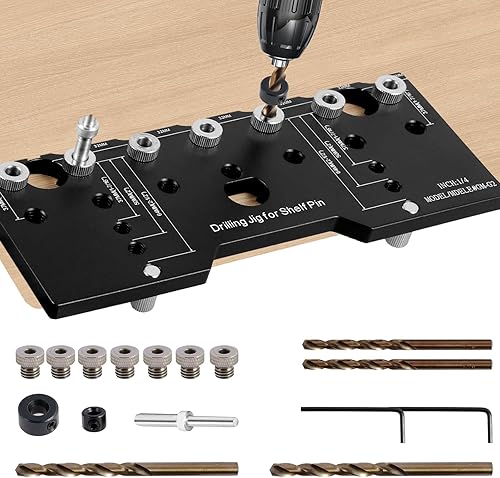 Maschera per perni per mensole, 1/4 di pollice da 5 mm, guida per la foratura dei perni della mensola in lega di alluminio, maschera precisa per montaggio dell'armadio, spaziatura 32 mm, lavorazione - Honorern