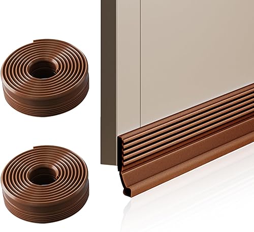 Veki 2 Pezzi Paraspifferi Porta Blindata, 100cm Paraspifferi Sottoporta Antipolvere, Guarnizione Sottoporta Adesivo, Porta Guarnizione Inferiore per Protezione da Suoni, Freddo e Anti Bug (Marrone, S) - Honorern