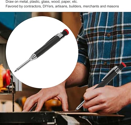 Matita Da Carpentiere Meccanica, Matita Da Carpentiere Per Impieghi Gravosi Con Temperino Incorporato, Matita Da Carpentiere a Foro Lungo E Profondo Per Marcare Su Metallo E Vetro (nero) - Honorern