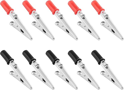 10x morsetti a coccodrillo di 50mm, in metallo con presa in plastica (nera - rossa), per il collegamento di cavi (conduttori elettrici) - Honorern