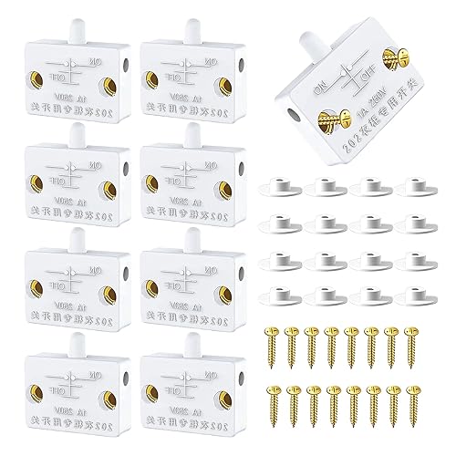 RYAN 8 Pezzi Interruttore per Armadio Porte 1A 250V Luce Interruttori di Contatto Porta lampada Dell'armadio Microswitch LED per Armadietti Switch Push Porta Interruttore(Bianco) - Honorern
