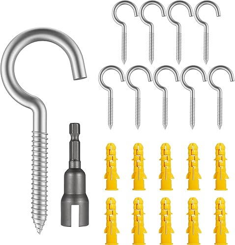 10 Pezzi Ganci Avvitabili in Acciaio Inox, Viti per Occhielli Autofilettante per Legno, Gancio a Soffitto, Con Punto Interrogativo, a Forma di C, a Vite - Honorern