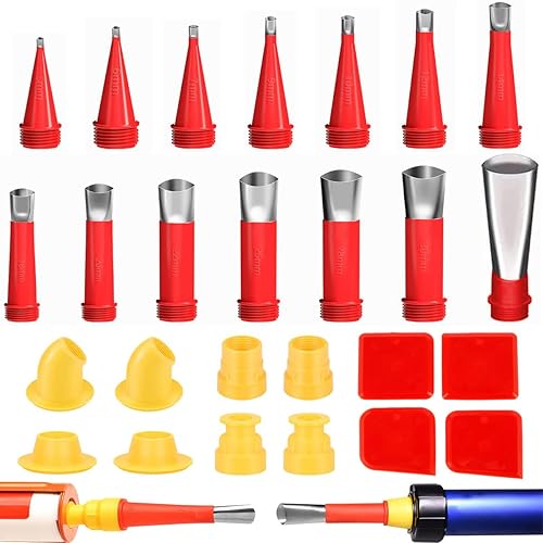 Set di Ugelli per Calafataggio, 27Pcs Kit di Attrezzi per Calafataggio, Applicatore Riutilizzabile Ugelli Calafataggio, Ugelli Silicone in Acciaio Inossidabile con Base e Spatola, Rosso - Honorern