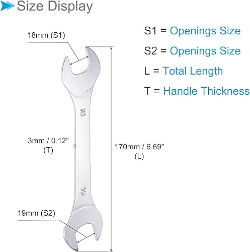 Chiave a Bocca Sottile Aperta, Metrica 18mm x 19mm, Chiave Sottile a Doppia Estremità - (Applicazioni: per Dadi Sottili, Spazi Stretti), 2 Pezzi - Honorern