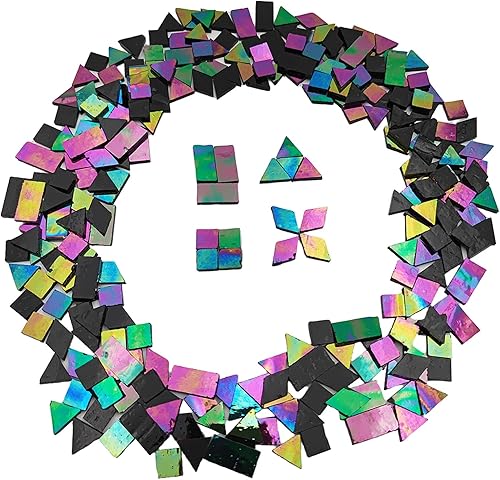 Piastrelle per mosaico in vetro iridescente, 200 g, 270 pezzi, 4 forme miste, in vetro colorato, forniture per mosaici, quadrati/triangoli/rettangoli/rombi (blu zaffiro) - Honorern
