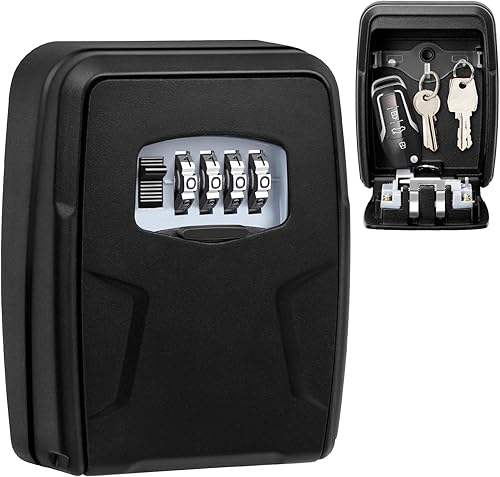 Cassetta Portachiavi Esterno Impermeabile con Codice 4 Cifre - Montaggio a Parete, Robusta e Sicura per Casa, Garage, Ufficio (Nero) - Honorern