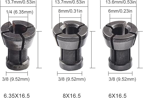 Set di adattatori per mandrini M17 da 6/6,35/8 mm con dado per incisione, fresatrice, fresa in acciaio al carbonio, 3 pezzi (4 pezzi) - Honorern