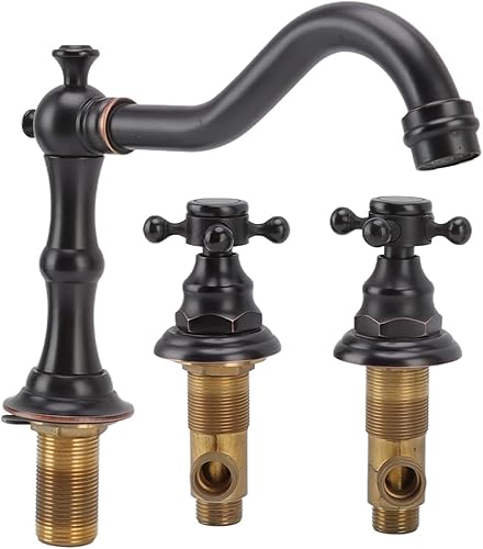 Rubinetto da Bagno Filettato G1/2, Lavabo a Tenuta Stagna in Ottone a 3 Fori e Due Maniglie Con Erogazione Rapida Dell'acqua, Ideale per Vanità (Colore Antico) - Honorern