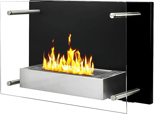 Camino al Bioetanolo da Parete Demerta Nero - Biocamino con Comodo Serbatoio da 1,5L per una Durata della Fiamma di Crica 5 Ore - Struttura in Metallo Resistente con Fiamma Regolabile - Honorern