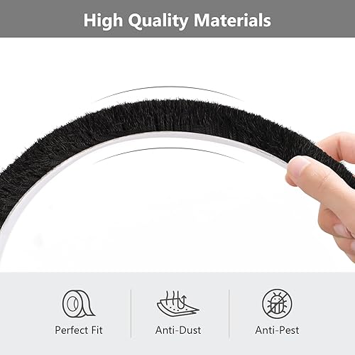 Guarnizione a Spazzola, 6M Guarnizione Finestre Porta 9mm(L) X 15mm(P), Paraspifferi Spazzola Adesivo Per Mosche e dal Vento per Finestre e Porta Scorrevole, Isolamento Acustico - Nero - Honorern
