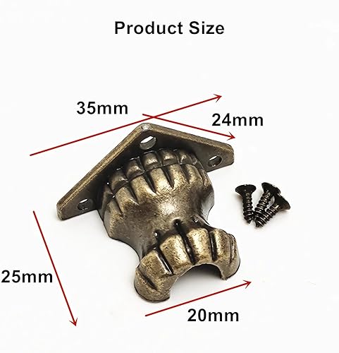 Piedini per Scatola, 4 Pezzi Scatola per Gioielli in Ottone Anticato Scatola in Legno Piedini Decorativi Piedini per Scatola Retrò Protezioni Angolari con Viti - Honorern