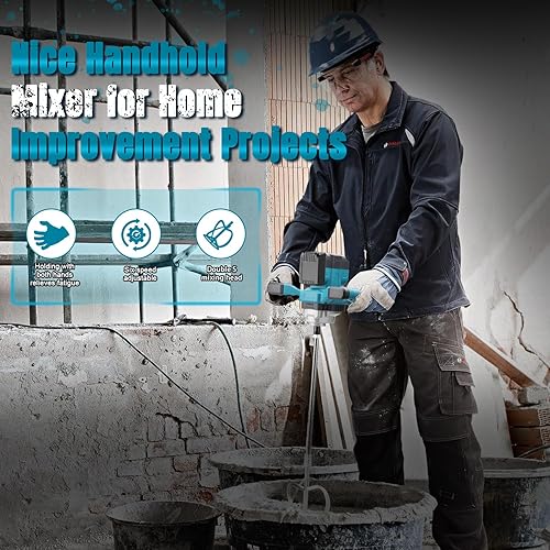 Miscelatore per malta a batteria, compatibile con batteria Makita, miscelatore per malta a colori senza brushless con frusta diametro 10-15 cm (cambio a 6 marce, max 680r/min, senza batteria) - Honorern