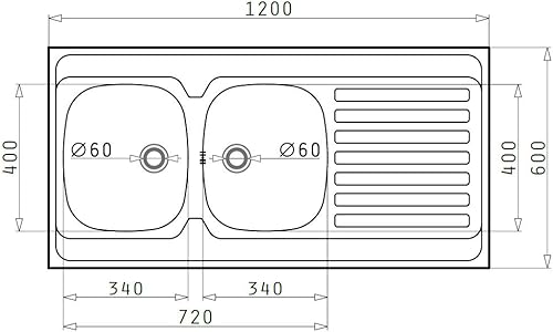 INTERNATIONAL (120X60) 2B 1D, Lavello ad incasso soprapiano acciaio INOX, liscio, 100118502 - Honorern