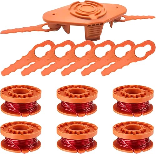WA0010 Lame di ricambio per tagliabordi compatibili con Worx WA0004 WG154 WG163 WG160 WG180 WG175 WG155 WG151, linea da 1,65 mm 3,05 m (6 bobine e 8 lama e 1 disco) - Honorern