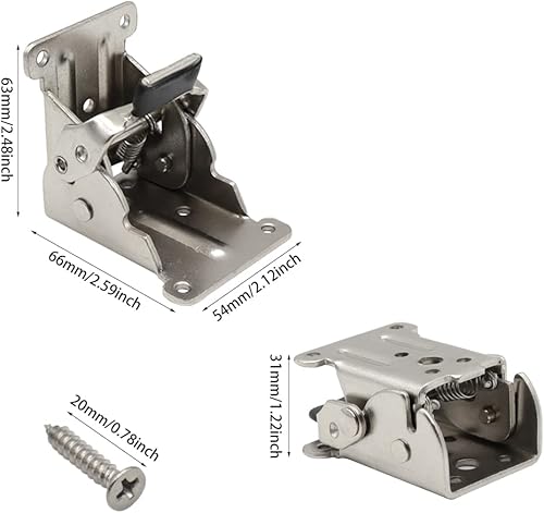 GYSRXS 4 Pezzi Cerniere Gambe Tavolo Pieghevole 90°Raccordi a Cerniera Autobloccanti con Viti Cerniere Pieghevoli per Tavolo,Letto,Divano Letto,2.5mm Spessore(Giallo) - Honorern