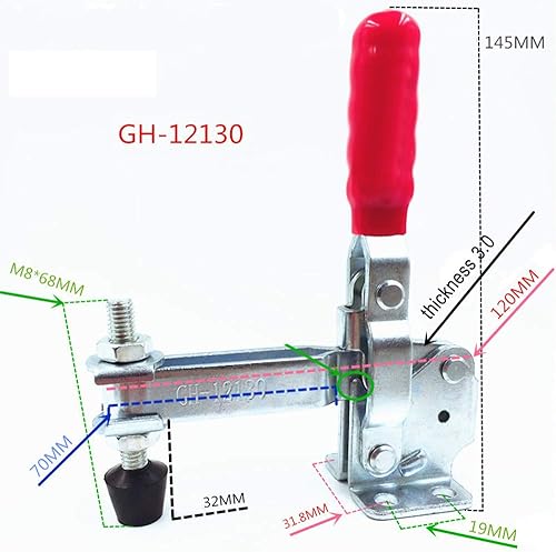 2 pezzi Toggle Clamp GH-12130, a sgancio rapido verticale toggle morsetto 227 kg / 500Lbs di capacità Tenere Strumento capacità antiscivolo rosso strumento mano - Honorern