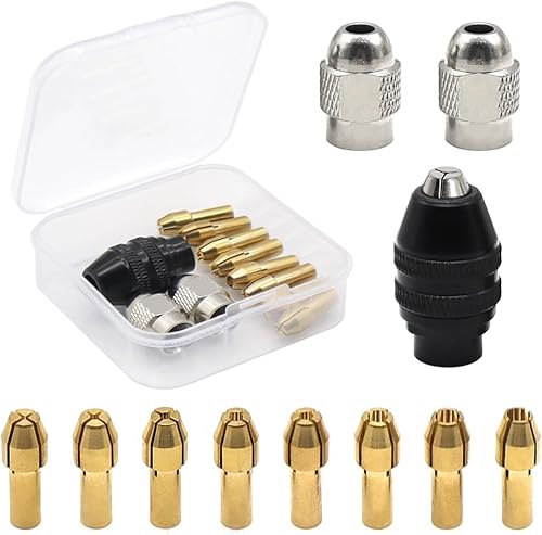 Set di pinze per trapano 1/32' a 1/8' Mandrino Per Trapano con Scatola, Adattatore Testa Mandrino per Accessori Utensili Rotanti (11 Pezzi) - Honorern
