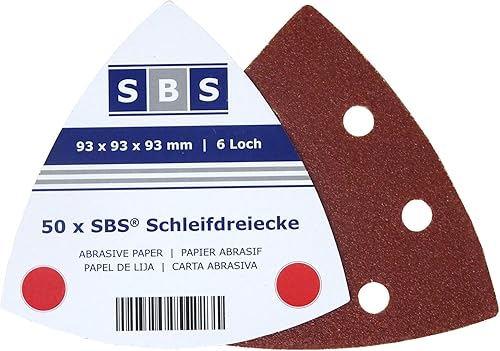 fogli Abrasivi per levigatrice Delta (Base in feltro, 50 pezzi, 93 x 93 x 93 mm, grana 80, 6 Fori) - Honorern