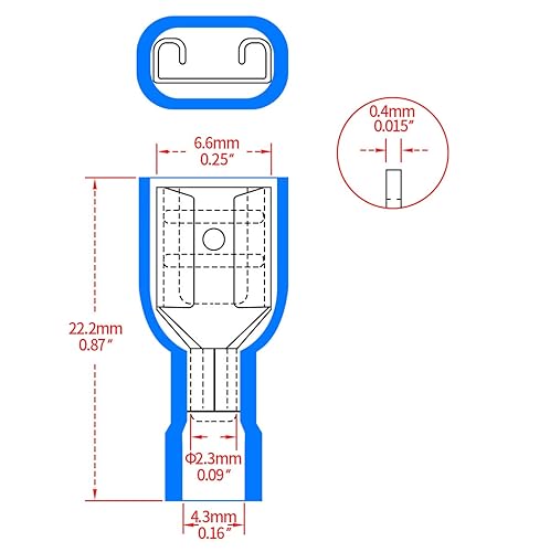 100 terminali per cavo femmina in vinile completamente isolati, 6,3 x 0,8 mm, per 1,5 – 2,5 mm² (16 – 14 AWG) blu - Honorern