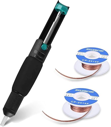 Tabiger Pompa dissaldante stoppino per saldatura, strumento di rimozione della saldatura Kit 3 in 1 incluso 1 pompa a ventosa per saldatura e 2 stoppini dissaldanti a treccia (2,5 mm di larghezza, 1,5 - Honorern