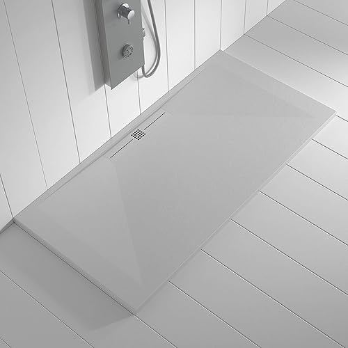 Piatto doccia in resina WIDE - 90x110 - Texture in ardesia - Antiscivolo - Tutte le misure disponibili - Include griglia Colore Bianco e piletta - Bianco RAL 9003 - Honorern