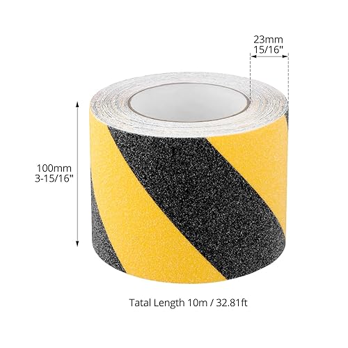 QWORK® Nastro antiscivolo nero e giallo, nastro adesivo antiscivolo, 100 mm x 10 m, per gradini per scale interne ed esterne - Honorern