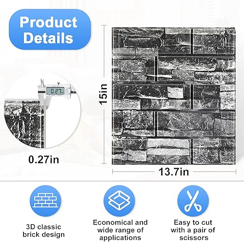 Pannelli da Parete 3D, 10 Pezzi Carta da Parati Adesiva Effetto Pietra Impermeabile DIY Carta da Parati Mattoni, Schiuma Muro Pannelli per Cucina Camera Soggiorno Ufficio TV Sfondo - Honorern