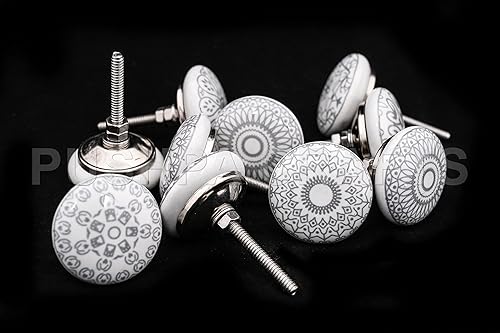 Pomelli per armadio, cassetto, in ceramica, dipinti a mano, 10 pezzi grigio e bianco pomelli grigio (10) XFER - Honorern