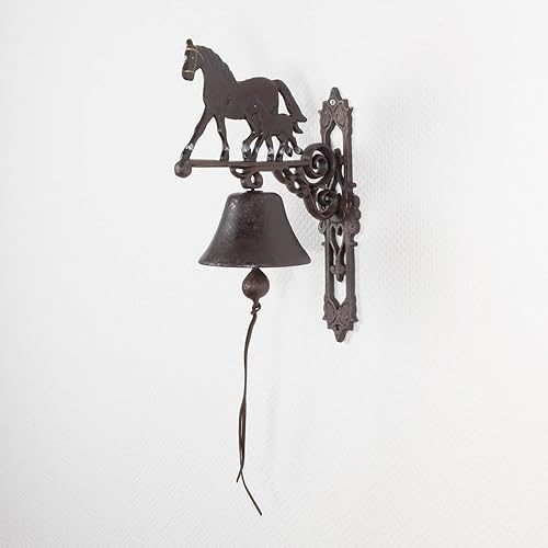 Campana decorativa a forma di cavallo con puledro, 63 x 14 x 27 cm, campana da parete per porta di casa, da appendere, campana in ghisa, campana da giardino, stile retrò, anticato, shabby - Honorern