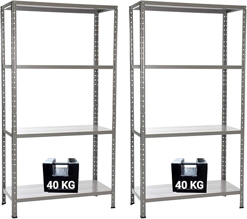 Double Pack, Super Value Pack con 2 (due) scaffali completi! dim - 90x40x170h con 4 ripiani regolabili (50KG per ripiano, totale 200KG) Peso leggero, ripiano in metallo - Honorern