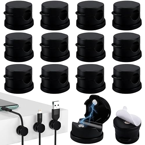 Clip per Cavi, 12 Pezzi Ferma Cavi Adesivi, Organizzatore Magnetico per Cavi, Organizzatore di Cavi Autoadesivo per Scrivania, Comodino, Cavo di Alimentazione, HDMI, Cavo di Ricarica - Honorern