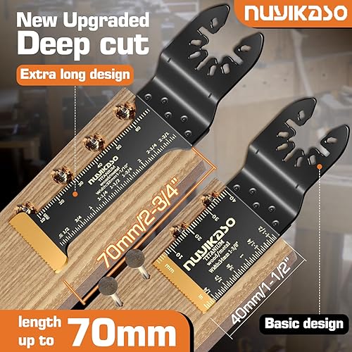 Confezione da 3 lame per sega oscillante in titanio con portata extra lunga, kit di accessori per legno, metallo, plastica, compatibili con Fein Multimaster, Makita, DeWalt, Bosch - Honorern