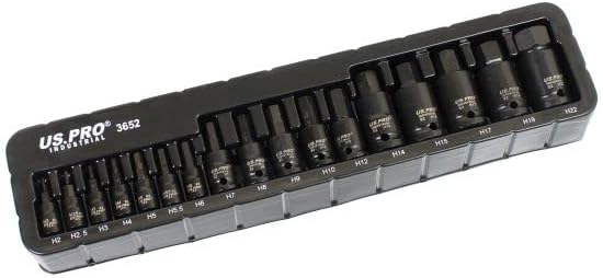 US PRO Industry - Set di chiavi a bussola esagonali, 17 pezzi, 2 mm - 22 mm - Honorern